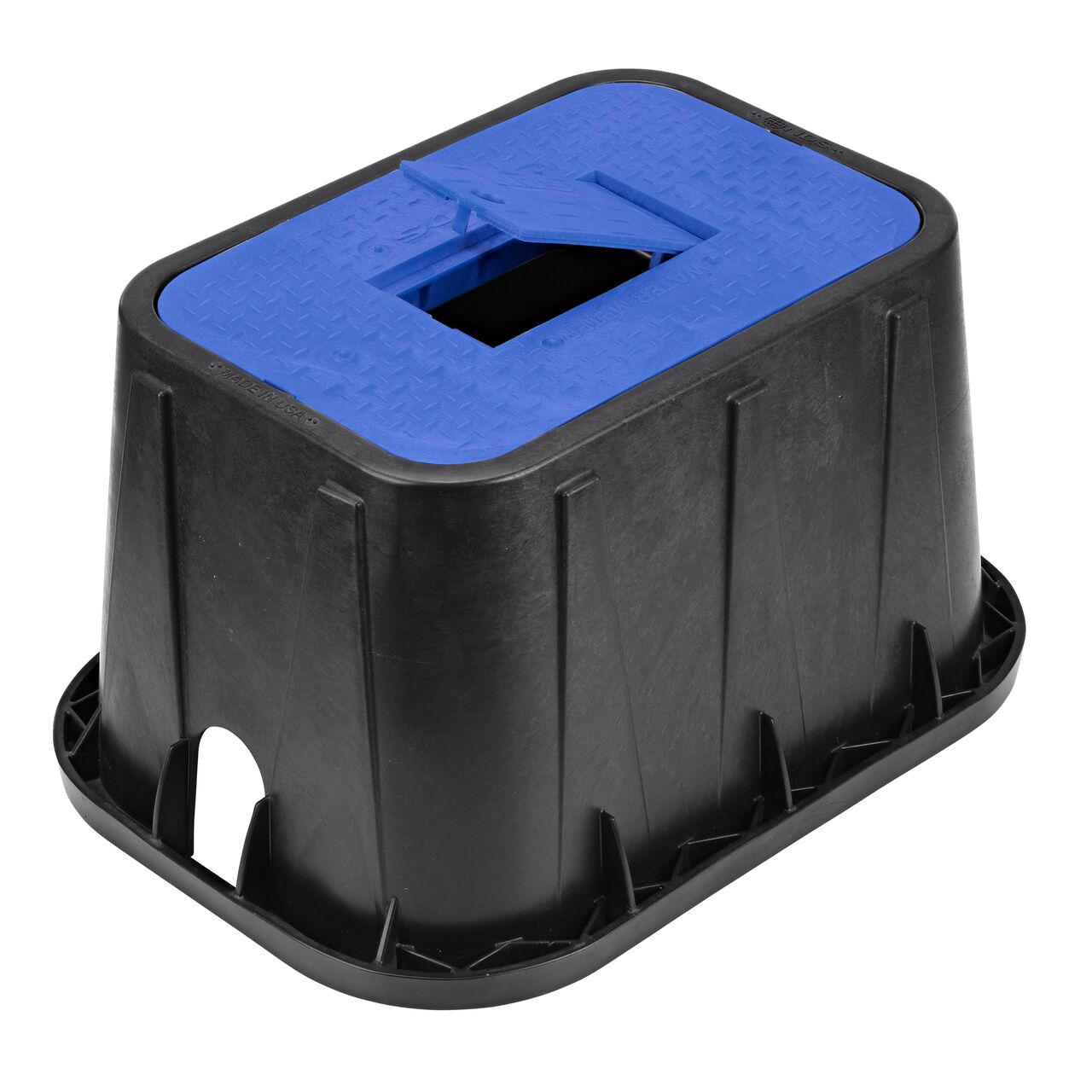 The hinged side of the Plastic reader door on the NDS 14 in. X 19 in. Rectangular Standard Series Meter Box & Water Meter Cover (NDS D1200-DIBLRD)