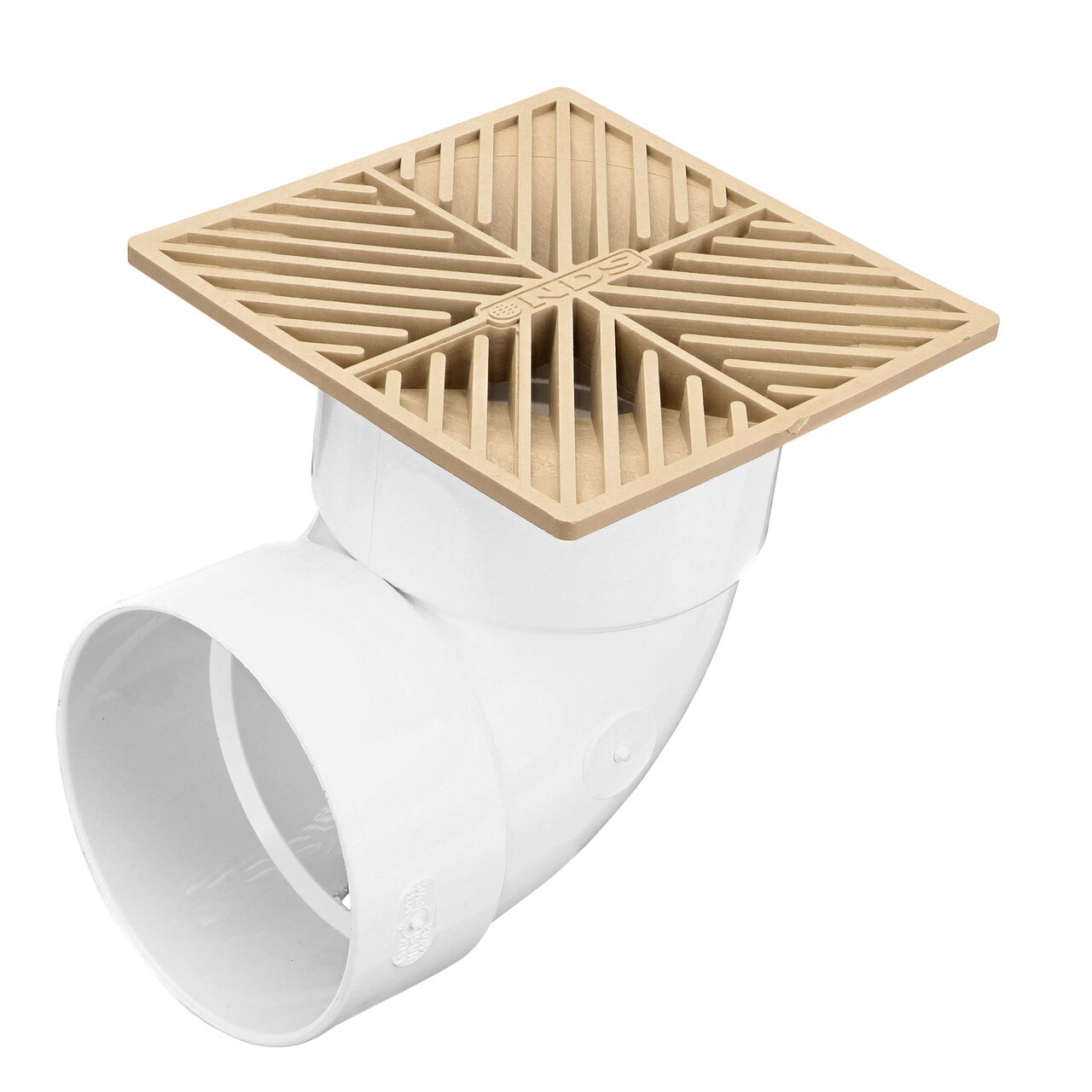 NDS sand plastic 6 in. Square Grate Fits 3 & 4 in. Draing Pipes and Fittings installed on 4 in. S&D Elbow (NDS 06S)