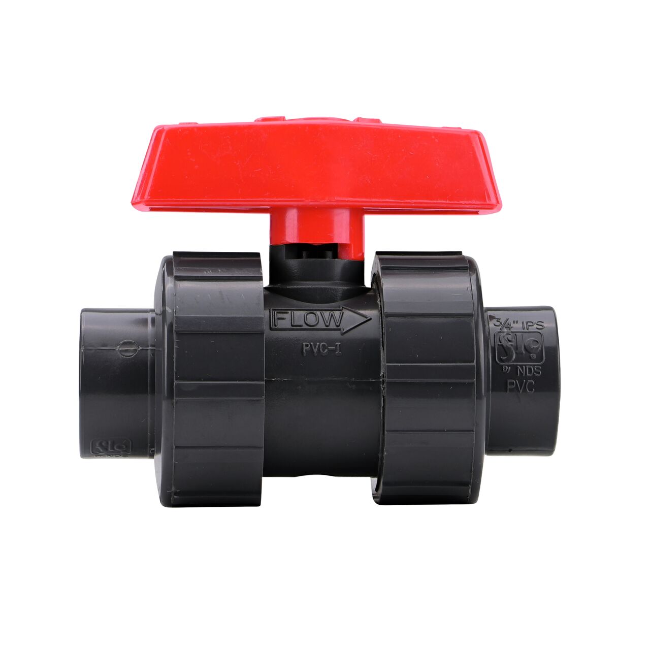 The 3/4 in. PVC Slip & Threaded True Union Ball Valve (NDS BTU-0750-E) includes both slip and threaded connector valve ends that can be unscrewed to remove valve from pipe line for maintenance