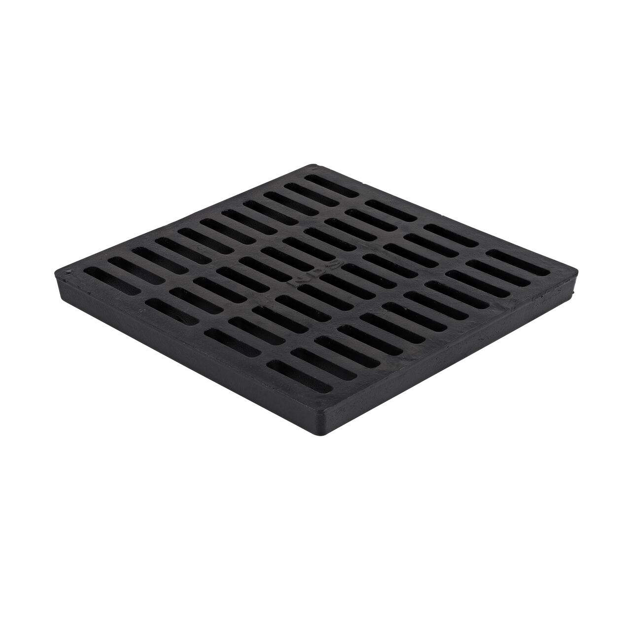 Hero shot of 24 in. Square Catch Basin Drain Grate, Cast Iron (NDS 2413) which sits on 24 in. catch basin (NDS 2400) and drains water as it blocks pipe-clogging debris
