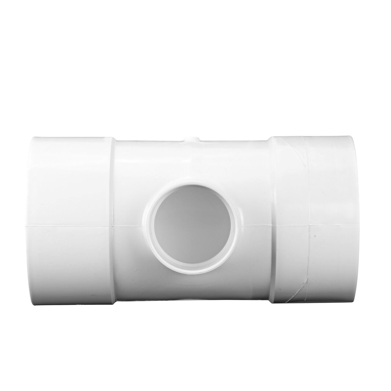 Alternate view of the middle tee of the PVC tee for Sewer and Drain pipes; 8 in. Hub X Hub X 4 in. Hub connection (NDS 84P01)