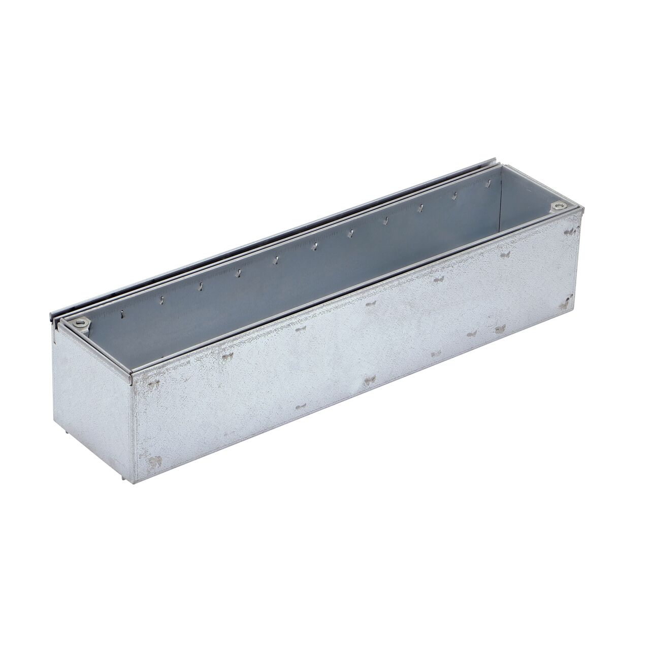 The Galvanized Steel NDS Dura Slope Channel Drain Slot Top Maintenance Unit (DS-STMAINT) works with Dura Slope slot top channel drain grates and provides easy access inside the Dura Slope™ Channel Drains with slot top drain grates for cleaning and maintenance