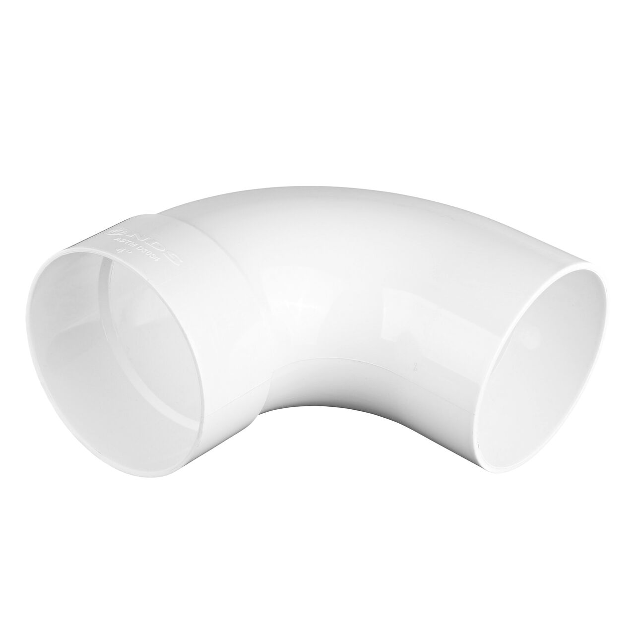 Alternate View of the hub end of the PVC 90° long-turn street elbow; connects 4 in. Hub to Spt (NDS 41P0ST, NDS 41P0ST*, NDS L41P0ST, NDS M41P0ST)