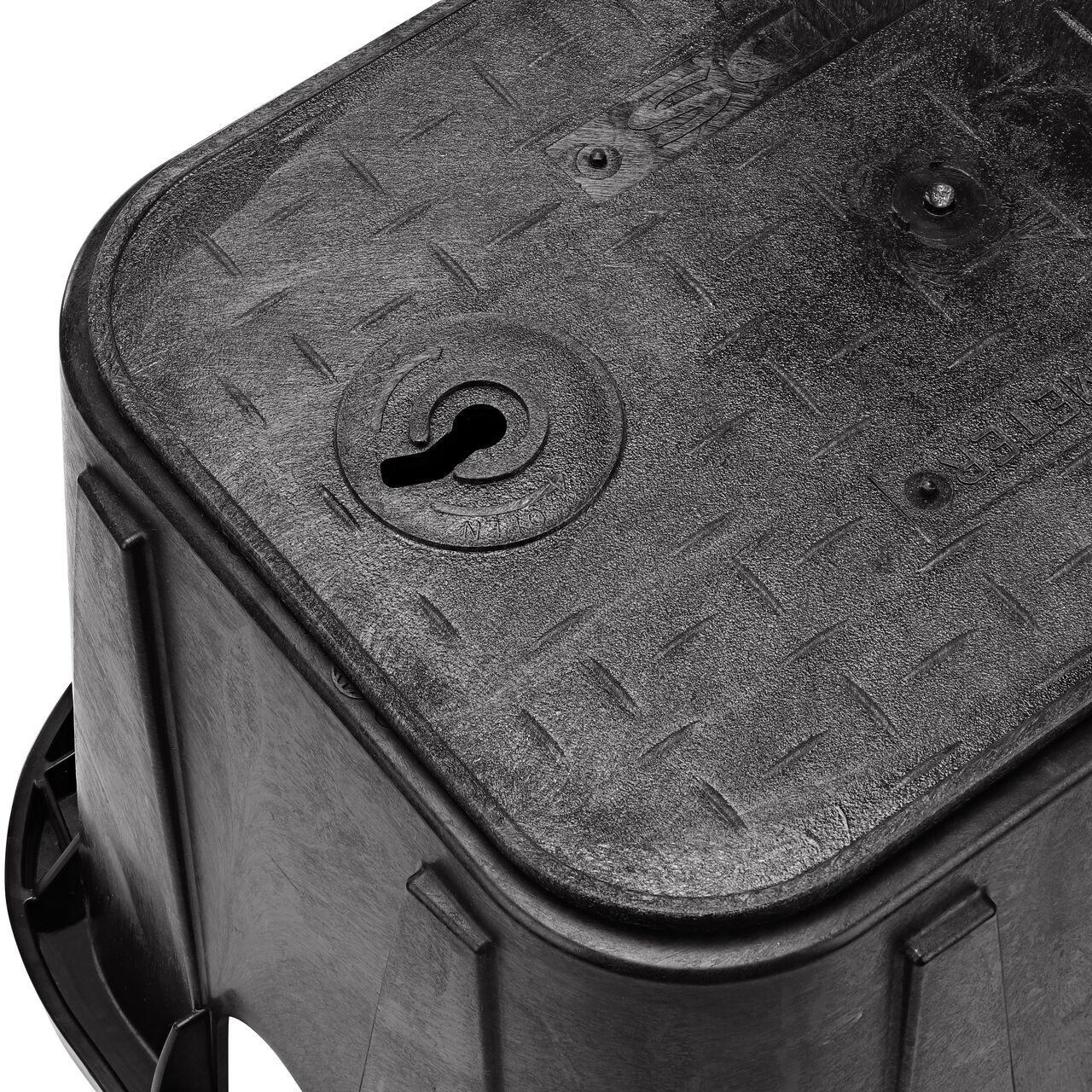 Closeup view of the outside reinforced edges on the NDS 14 in. X 19 in. Rectangular Standard Series Meter Box (NDS D1200-OLLOCB)