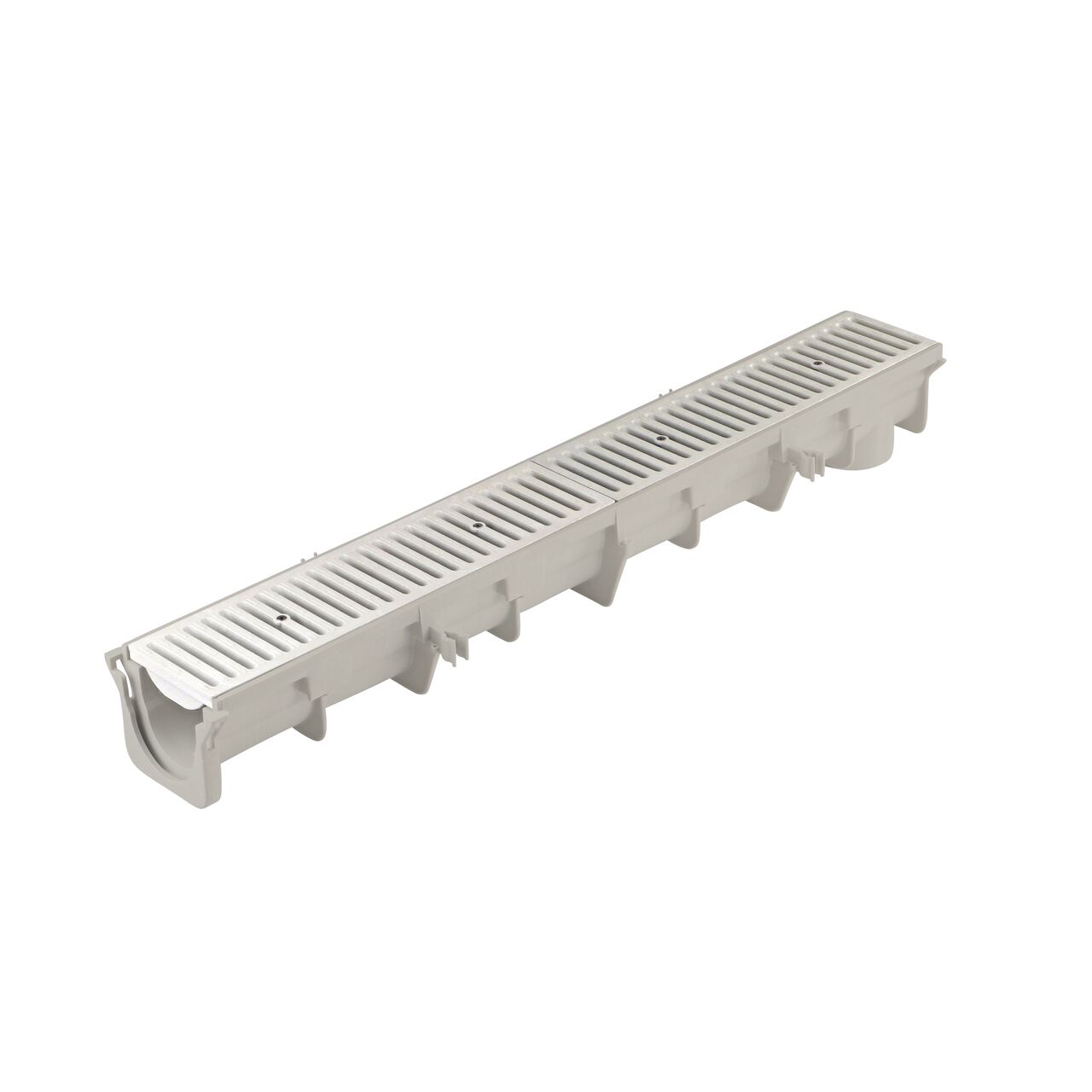 The NDS 3.99 To 4.34 in. Deep Dura Slope Channel (NDS DS-091) with the Standard Dura Slope Light Gray Grate installed (NDS 661LG)