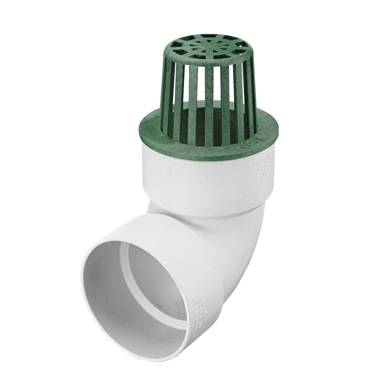 NDS Green Plastic 3 in. Atrum Grate (NDS 70) installed to 3 in. elbow