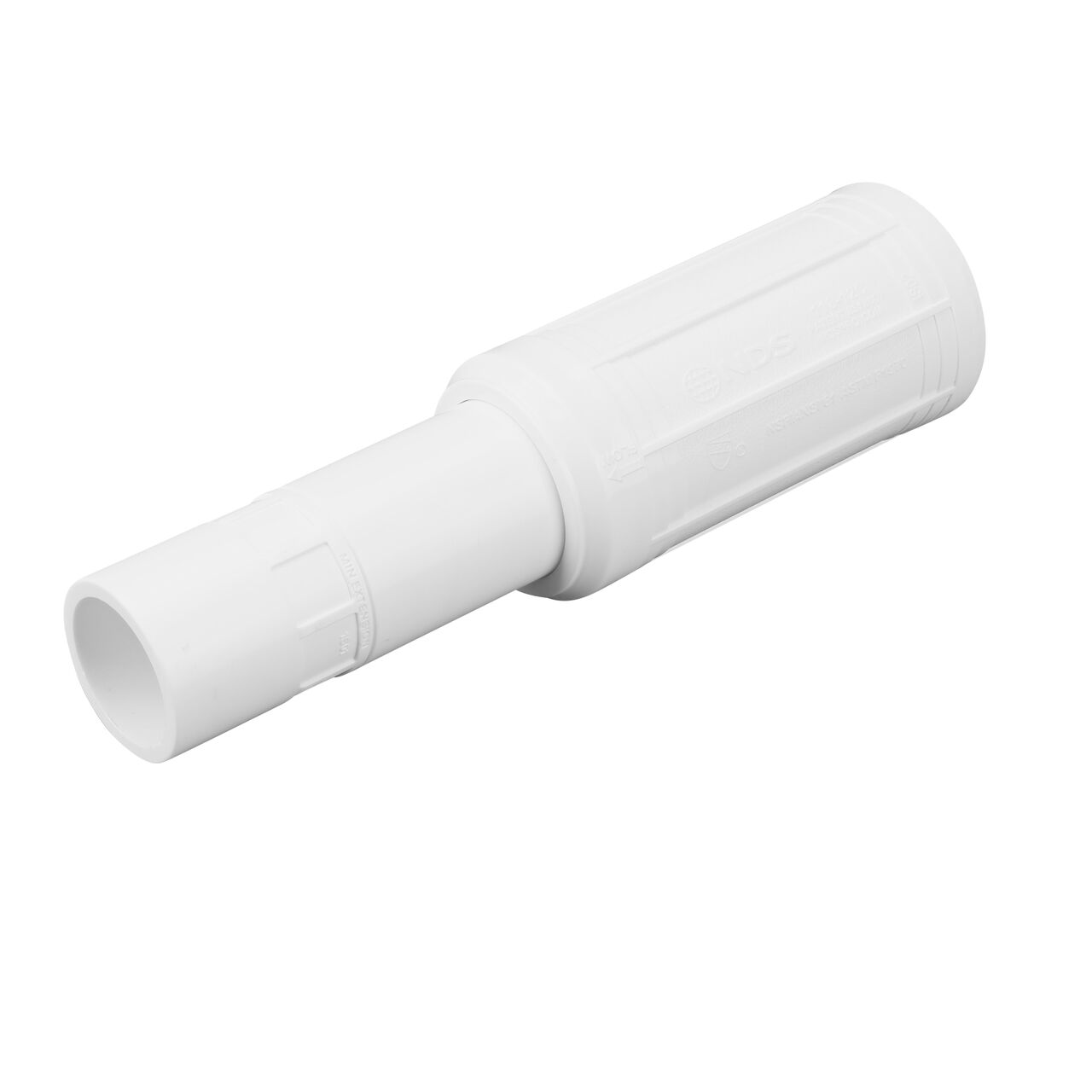 The compact 1-1/4 in. Pro-Span expansion repair coupling (NDS 118-12C) shown expanded here, includes smart features for a smoother, easier install – adjustable length locks in place