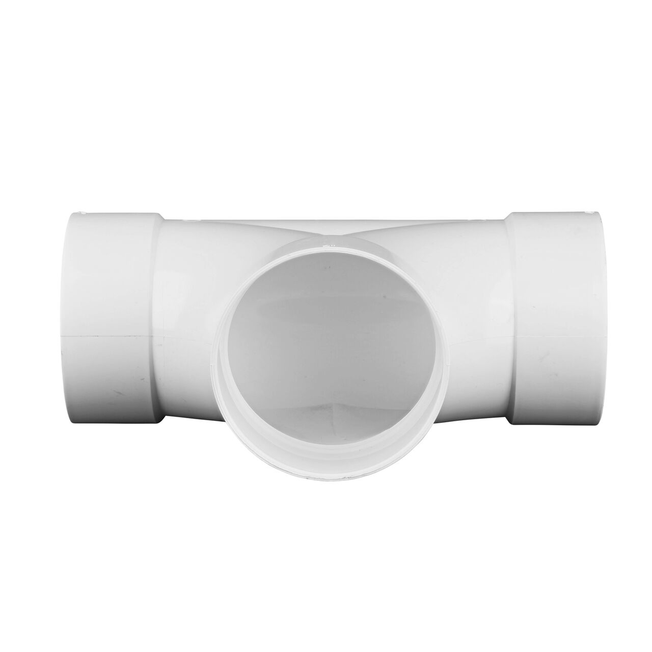 Side View with middle opening of the  4 in. PVC Double Cleanout which has three S&D Hub connection points (NDS 417P)