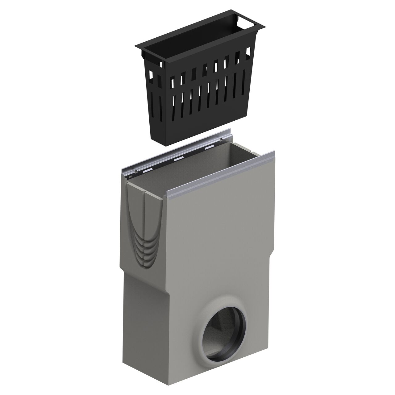 The BG-FILCOTEN® by NDS® 200 Trench Drain Plastic Trash Bucket (NDS 22512) tapered design fits inside the BG-FILCOTEN 200 trench drain inline catch basin