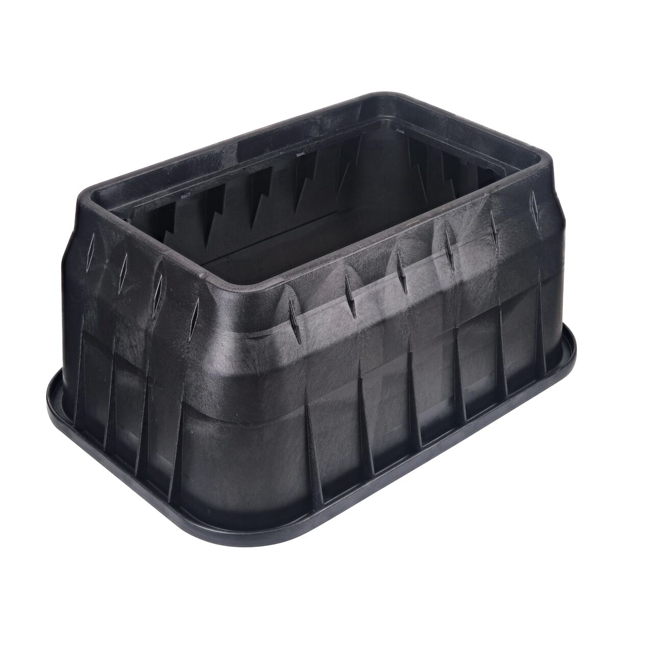 The durable black plastic 17 in. X 30 in. Rectangular Pro-Spec Series Valve Box (NDS 326BCBT-BG) conceals and protects irrigation and telecom components