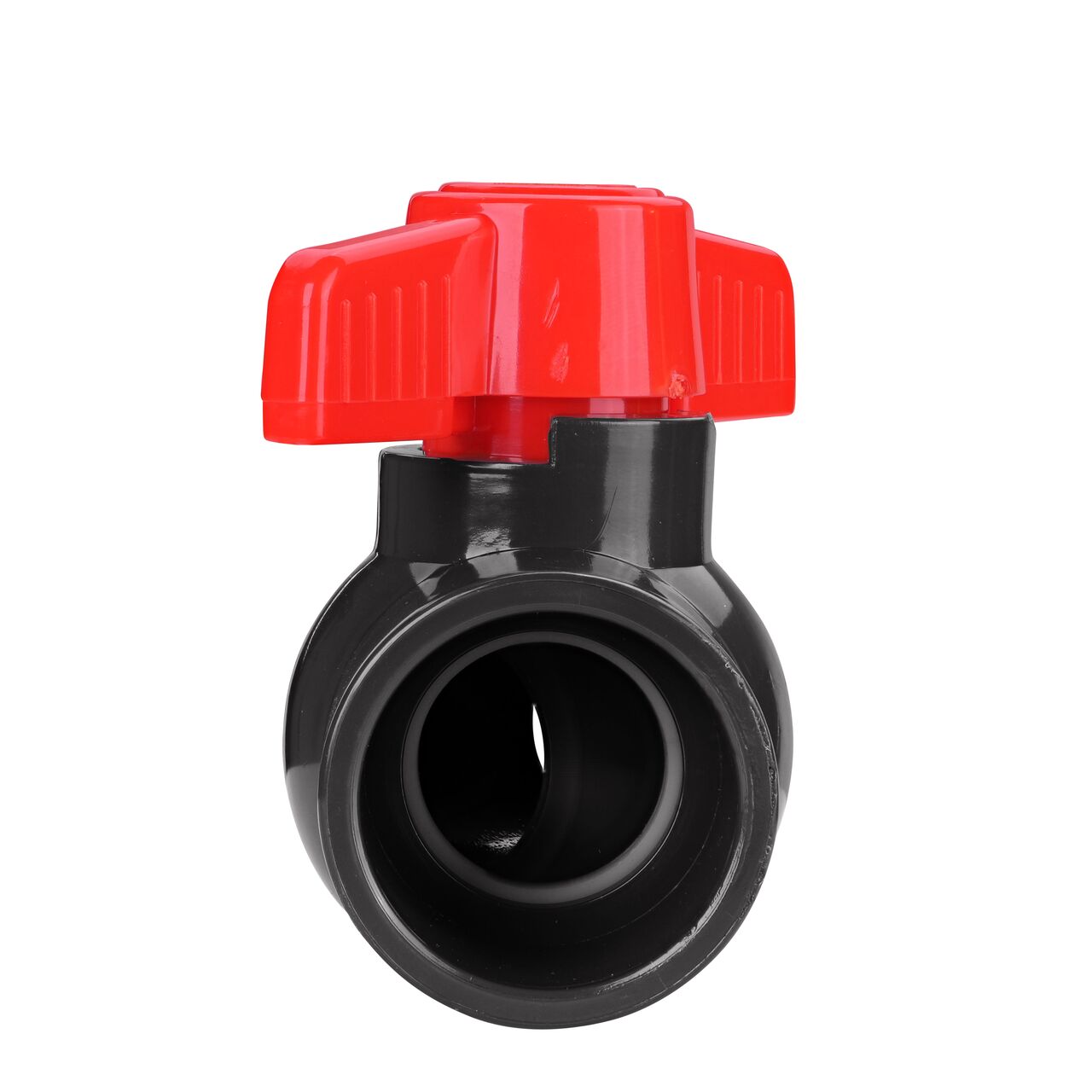 Rotate the handle to easily open or close the valve ball that controls water flow on the NDS 1-1/4 in. PVC IPS Ball Valve (NDS E1610-12)