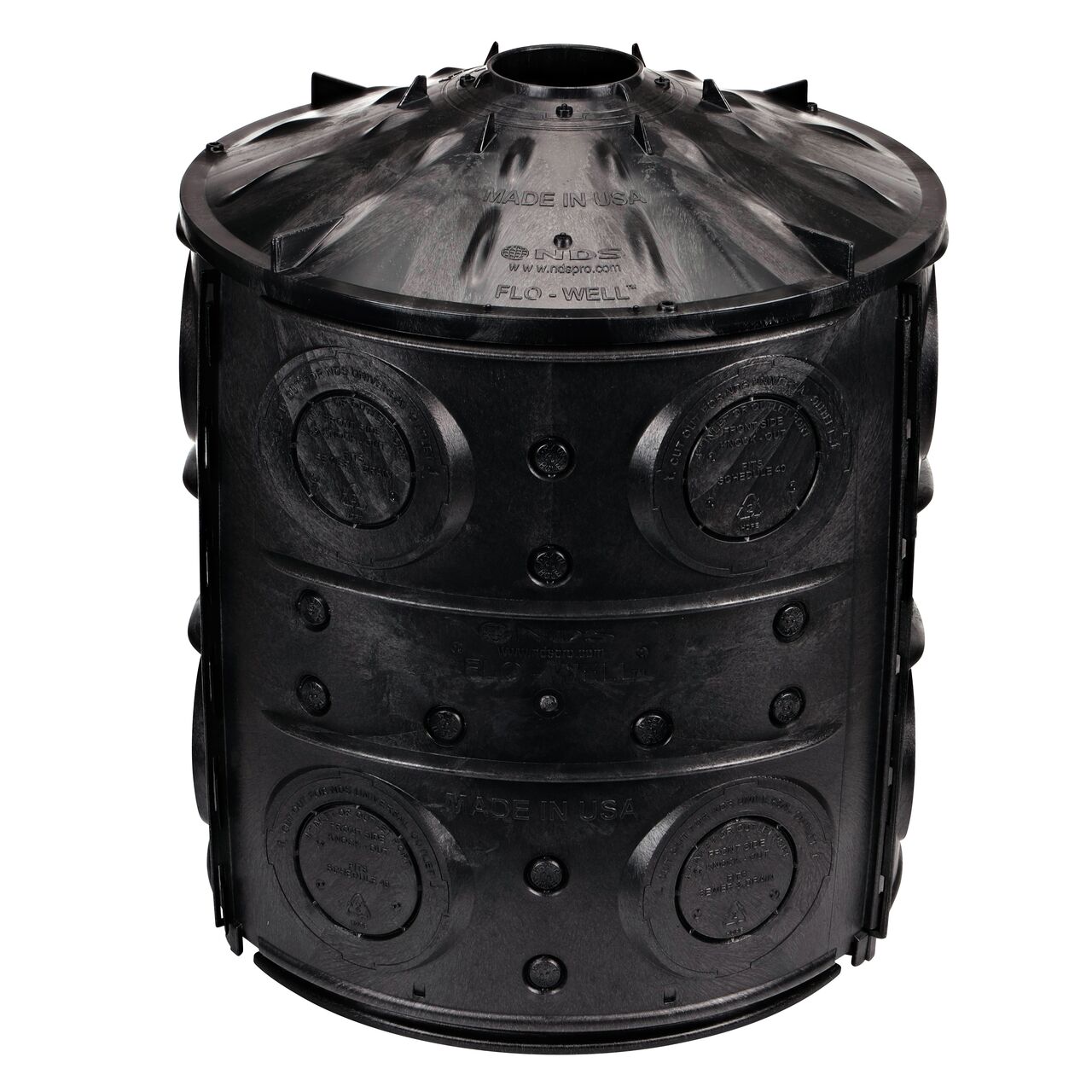 Assembled view of the 50 Gal. Flo-Well® Stormwater Dry Well System Kit with 3 Side Panels & 1 Cover (NDS FWAS24WH)