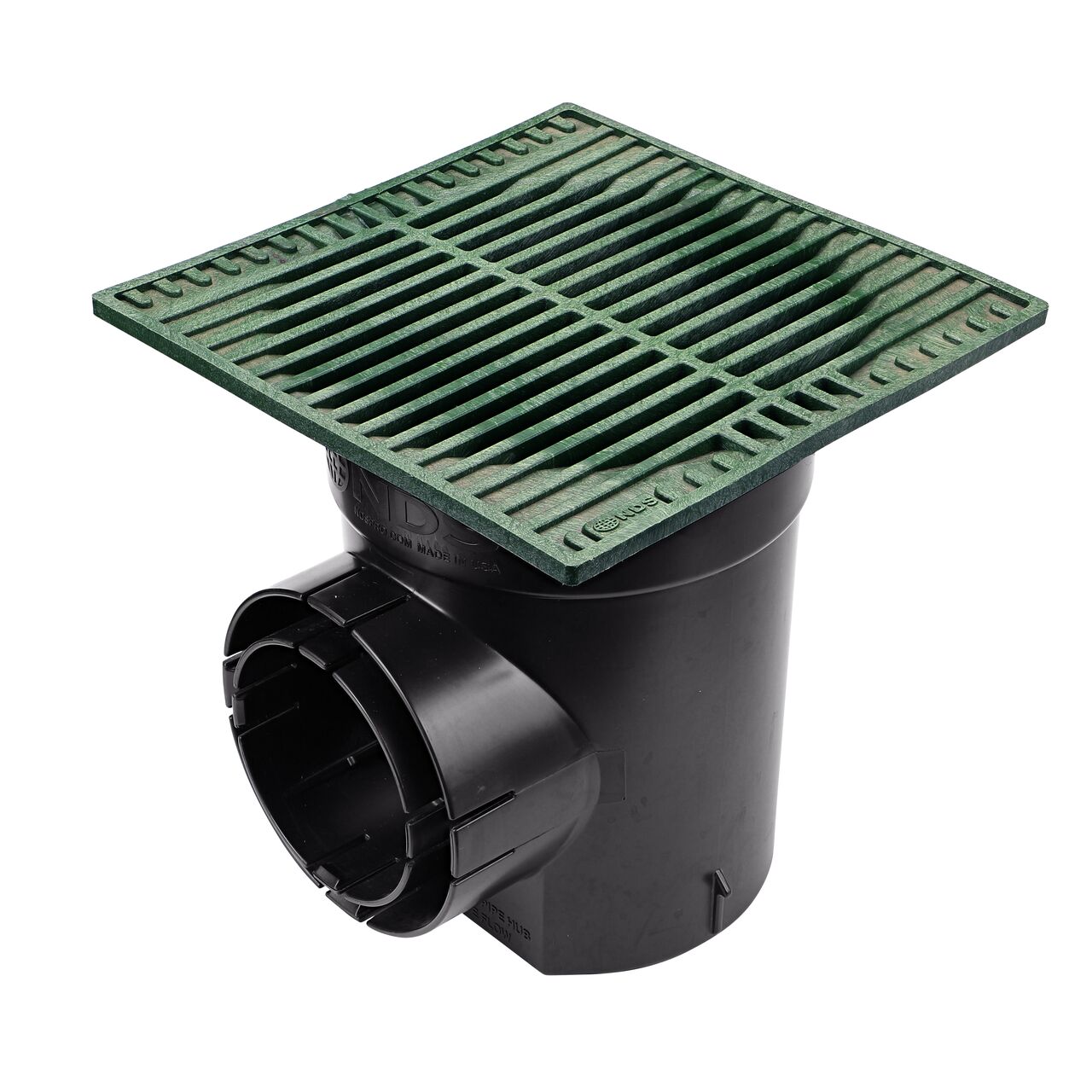NDS Green plastic 9 in. Square Grate  Fits Spee-D® Catch Basin Drain & 6 in. Drain Pipes & Fittings installed on Wholesale Single Outlet Spee-D Basin (NDS 950*, NDS 950)