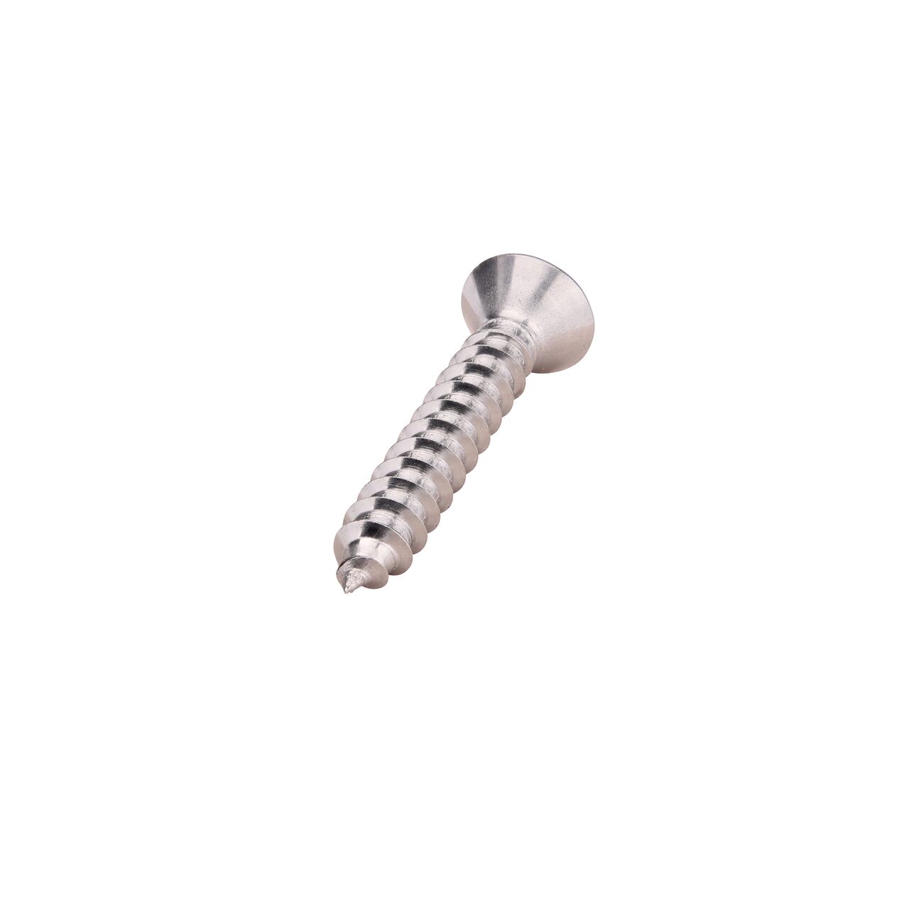 Closeup of the tip of stainless steel #8 X 1 in. Phillips Flat Head Screw (NDS 229)