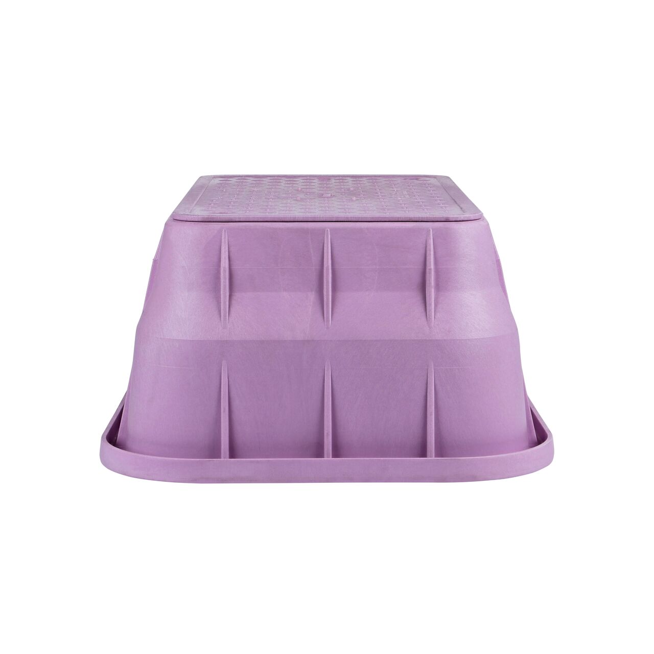 Side view of the shorter width side of the NDS 13 in. X 24 in. Rectangular Pro-Spec® Series Valve Box & Reclaimed Water Cover (NDS 322PBCBR) rugged enclosure for water and irrigation pipe connections