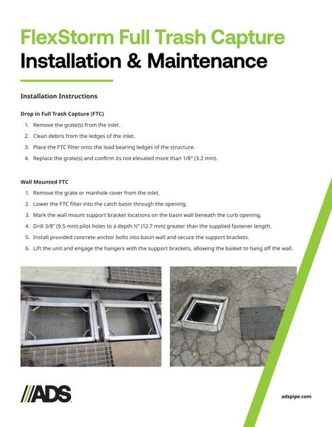 FlexStorm Full Trash Capture Installation and Maintenance Guide