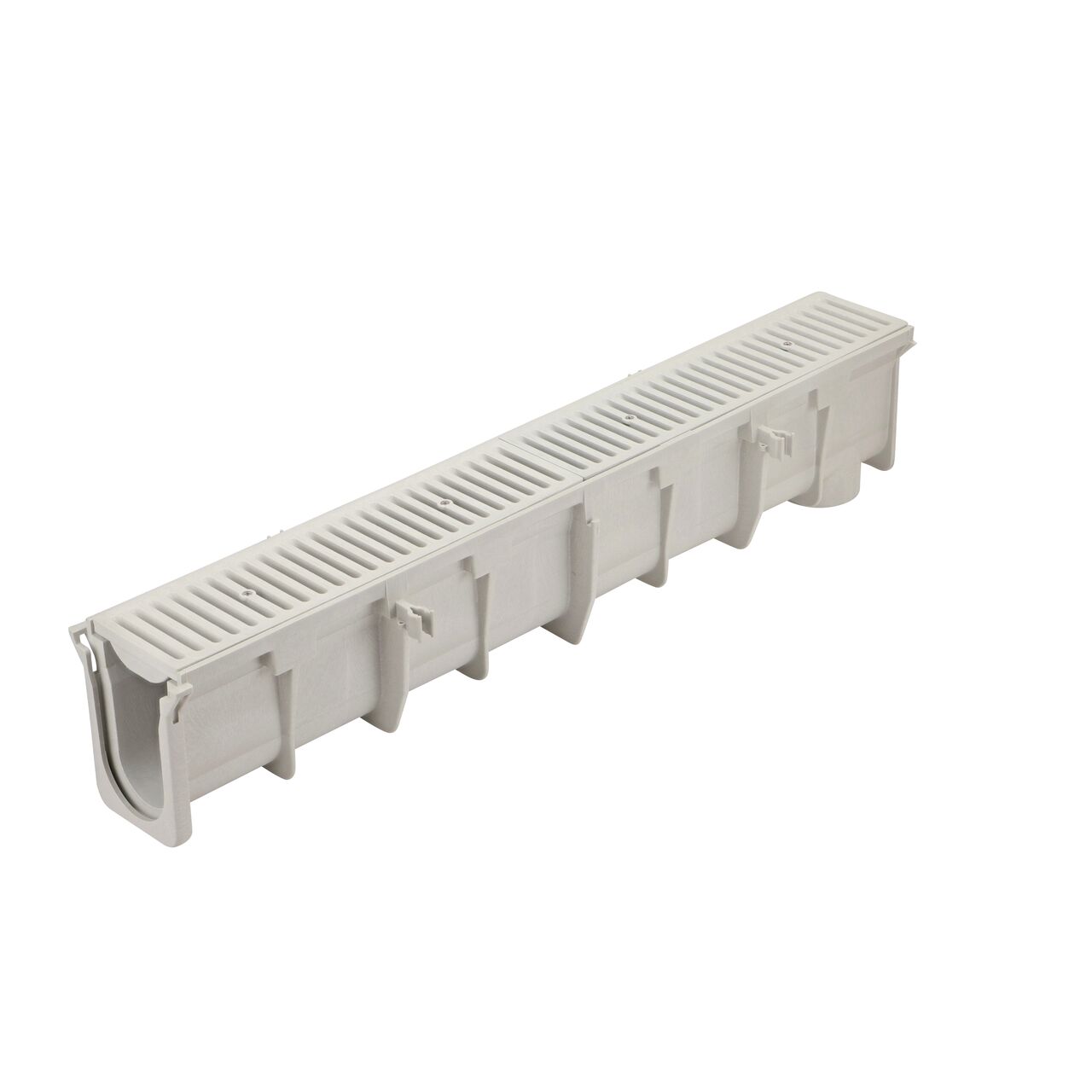 The NDS 7.36 in. to 7.69 in. Deep Dura Slope Channel (NDS DS-101) with the Standard Duraslope Light Gray Grate installed (NDS 661LG)