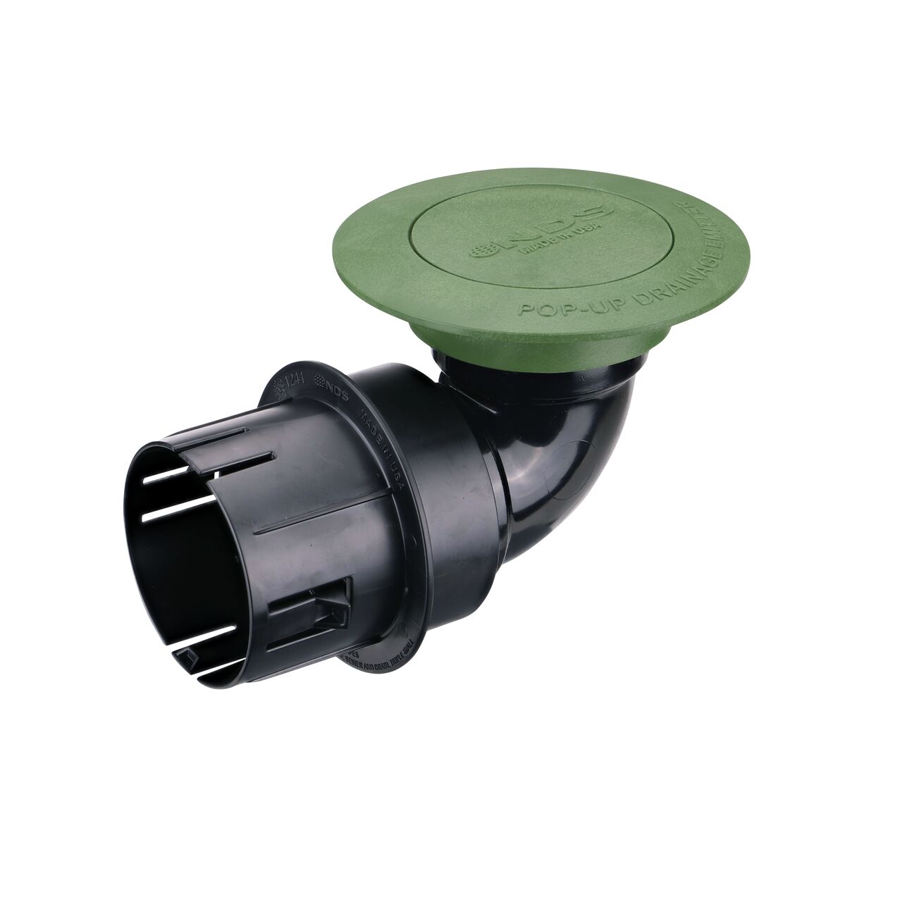 Hero Shot of Pop-up Drainage Emitter, elbow, & adapter for 3 in. & 4 in. drain pipes (NDS 430)
