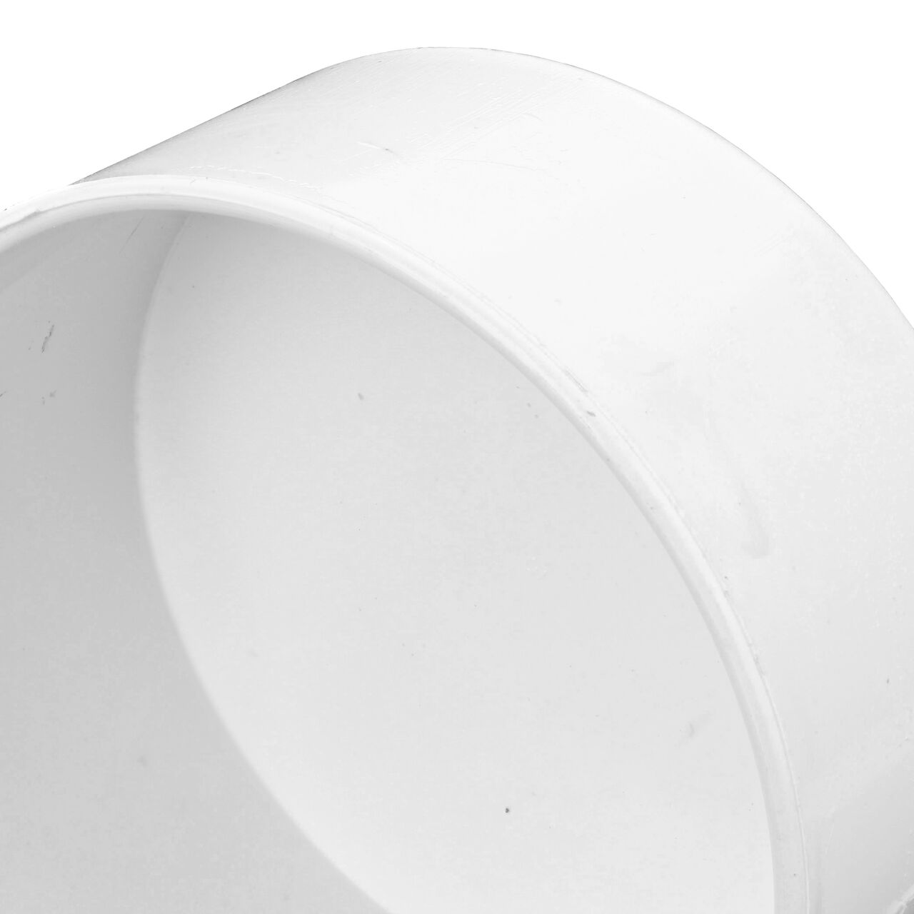Closeup of the hub end of the NDS 4 in. PVC Sewer and Drain Cap (NDS 4P06*, NDS 4P06, NDS 406)