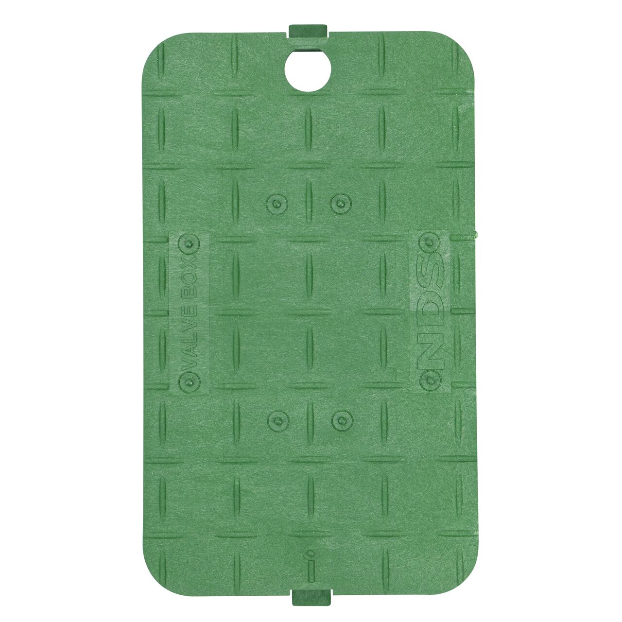Top down view of the top side of the Green Irrigation Control Valve Drop-in cover (NDS D1000-SGL) for the NDS 10 in. X 15 in. Rectangular Standard Series