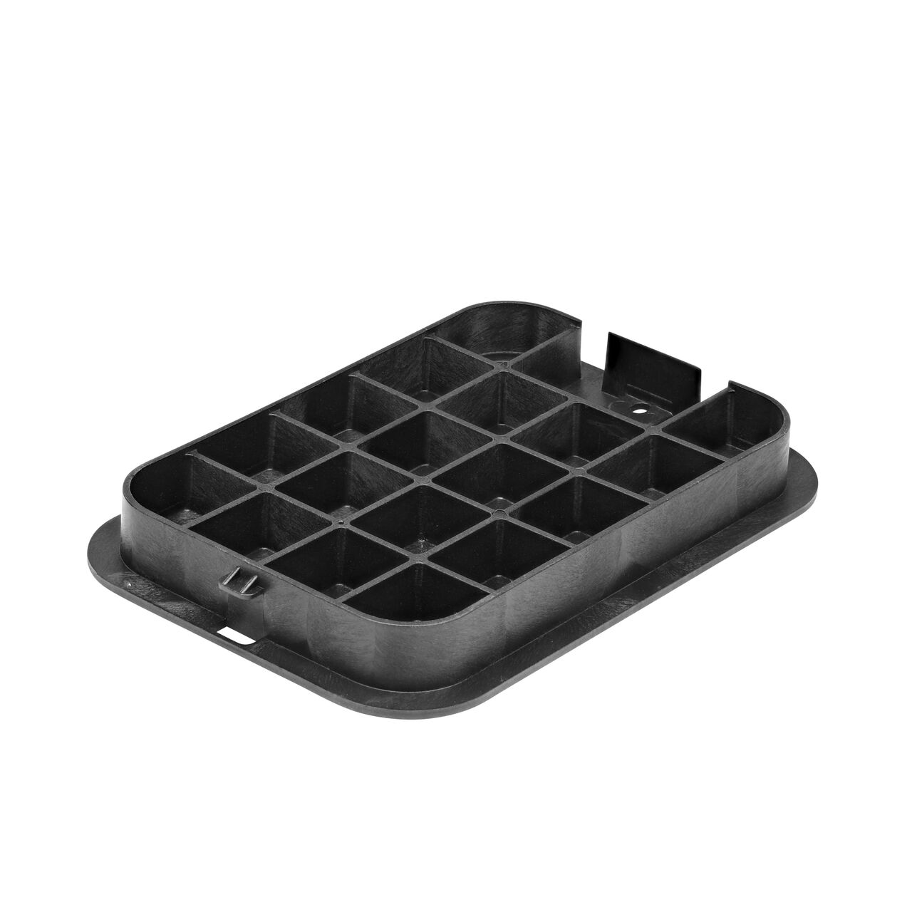 Bottom view of the reinforced ribs on the NDS 14 X 19 in. Black Water cover (NDS 113CW) that fits the NDS 14 X 19 in. Standard Series Valve Box