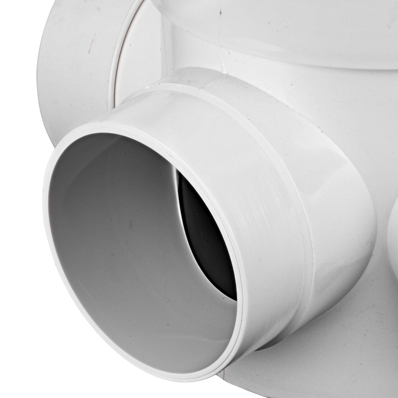 Closeup view of one outlet on the NDS 4 in. PVC Diverter Valve (NDS 575P)