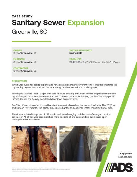 Sanitary Sewer Expansion (Greenville, SC) Case Study