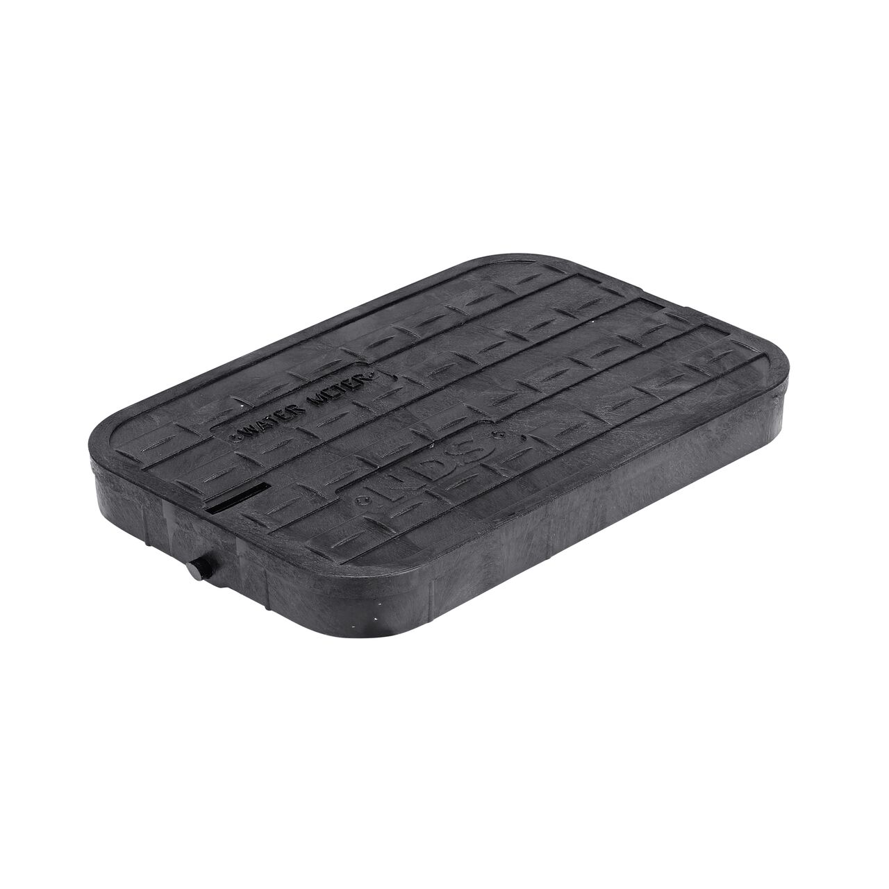 This NDS 14 in. X 19 in. Rectangular Standard Series Meter Box Cover is a Black Drop-in AMR Cover with Water Meter markings on the lid (NDS D12-BAMRLWHS) and fits NDS standard series 14 in. X 19 in. meter boxes