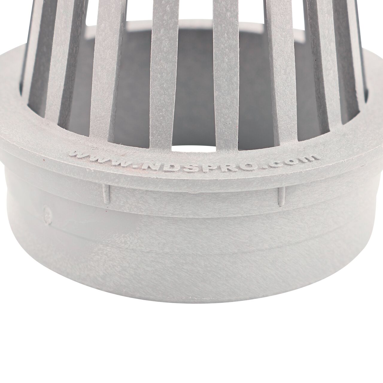 Closeup of the bottom of the NDS Gray Plastic 4 in. Atrum Grate (NDS 76)
