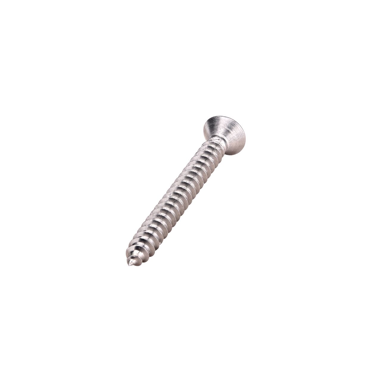 Closeup of the tip of stainless steel #4 X 1 in. Phillips Flat Head Screw (NDS 846)