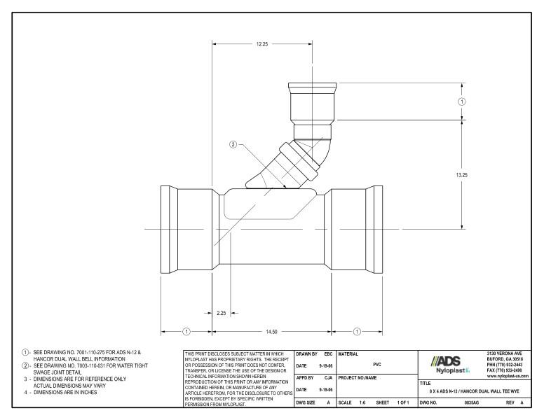 8 x 4 N-12 Dual Wall Tee Wye Nyloplast Detail