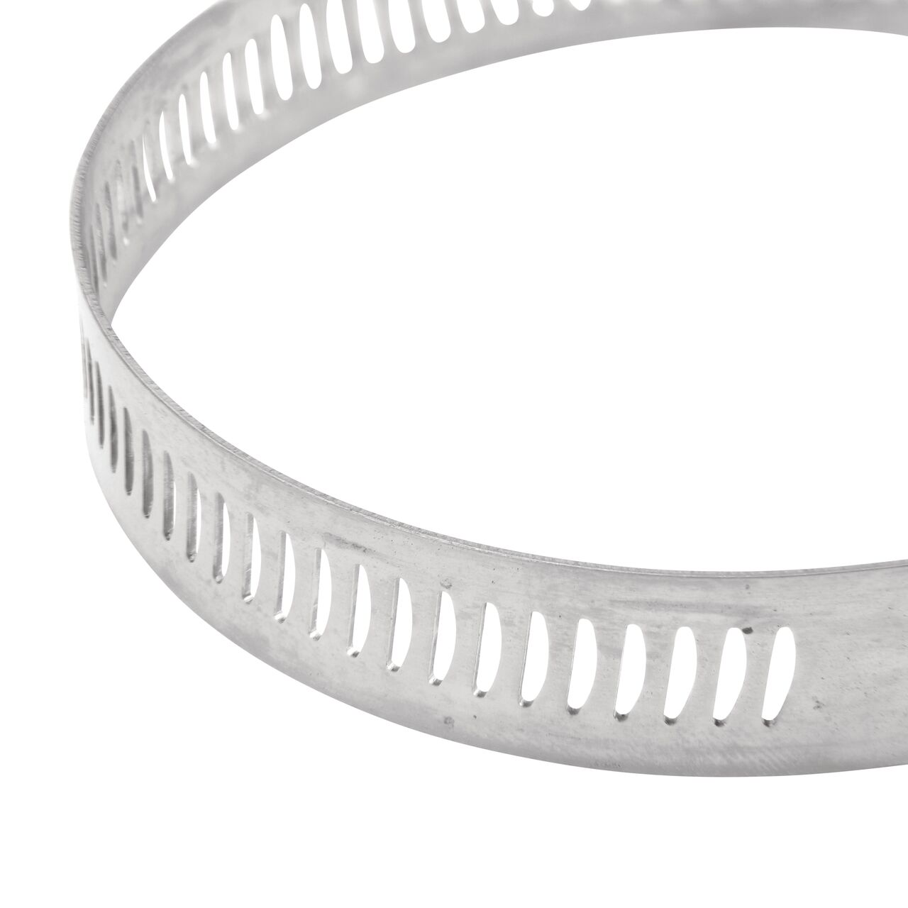 Closeup view of the arcial perforated slots in band for added strength and smoother engagement on the NDS SAE 44 Worm Drive Hose Clamp with Aero Seal 1/2 in. band width (NDS 64044H)