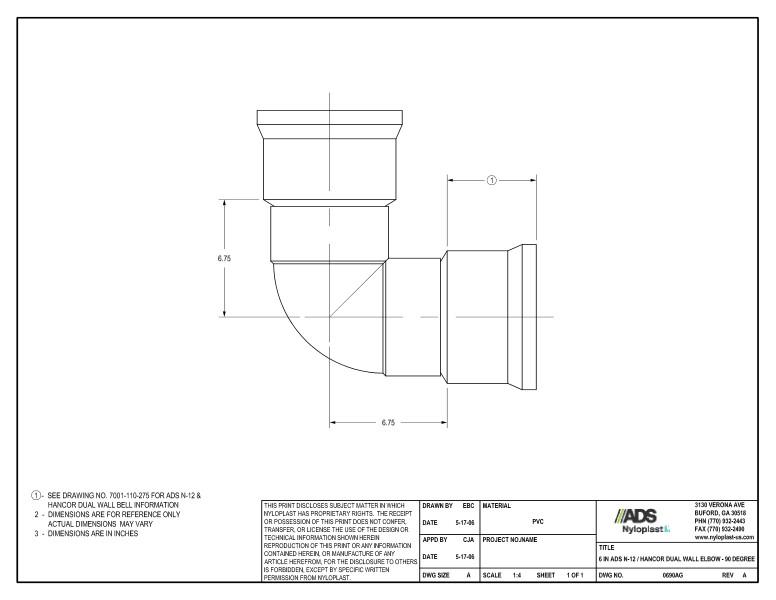 6" N-12 Dual Wall Elbow - 90 Degree Nyloplast Detail