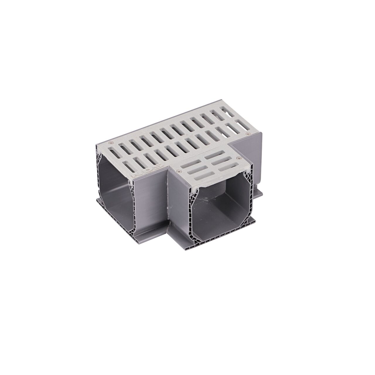 Uninstalled NDS Gray Mini Channel™ Drain Tee and Grate (NDS 5370)
