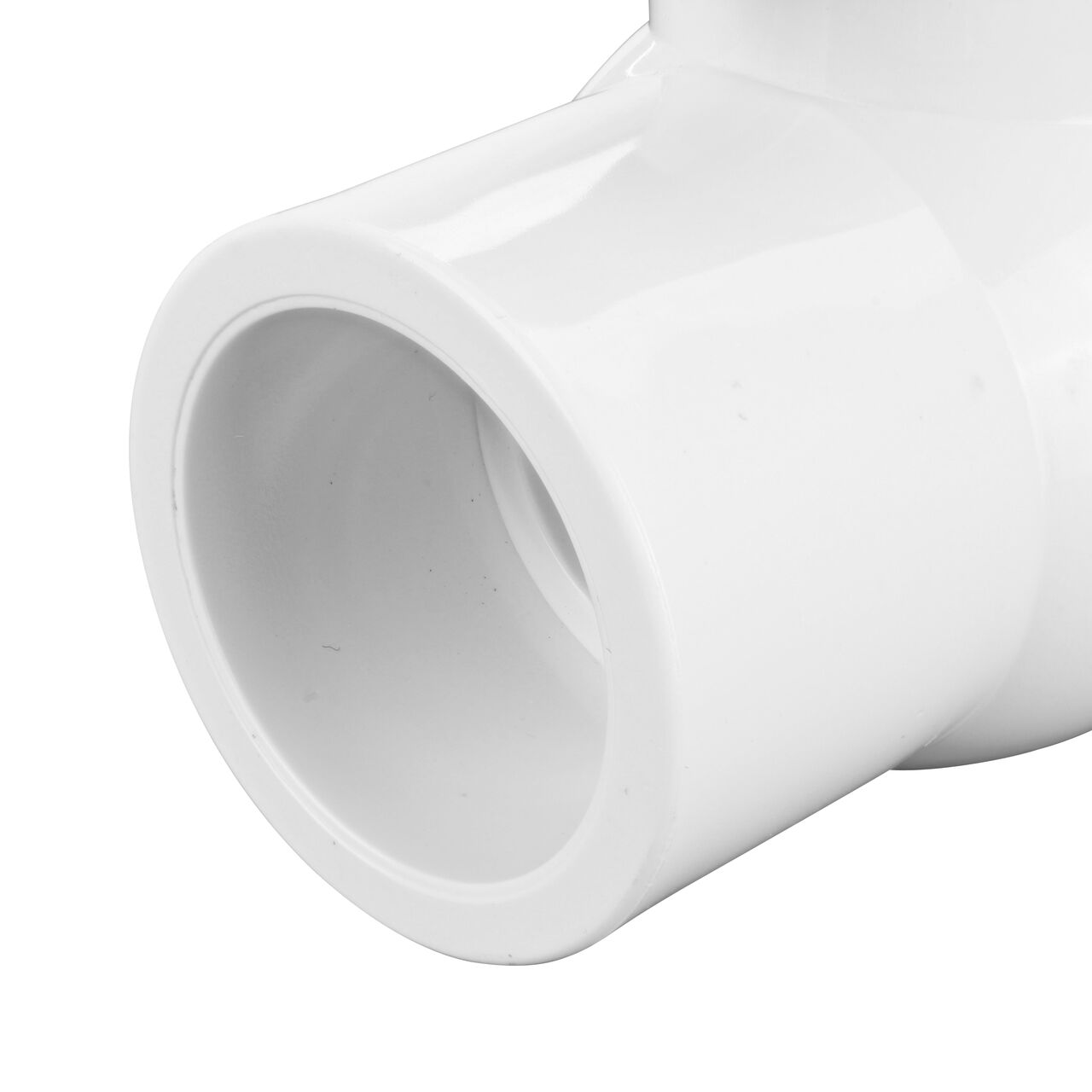 Closeup of the NDS CTS Ball Valve showing the stem that is made of durable PVC material (NDS E1310-10)