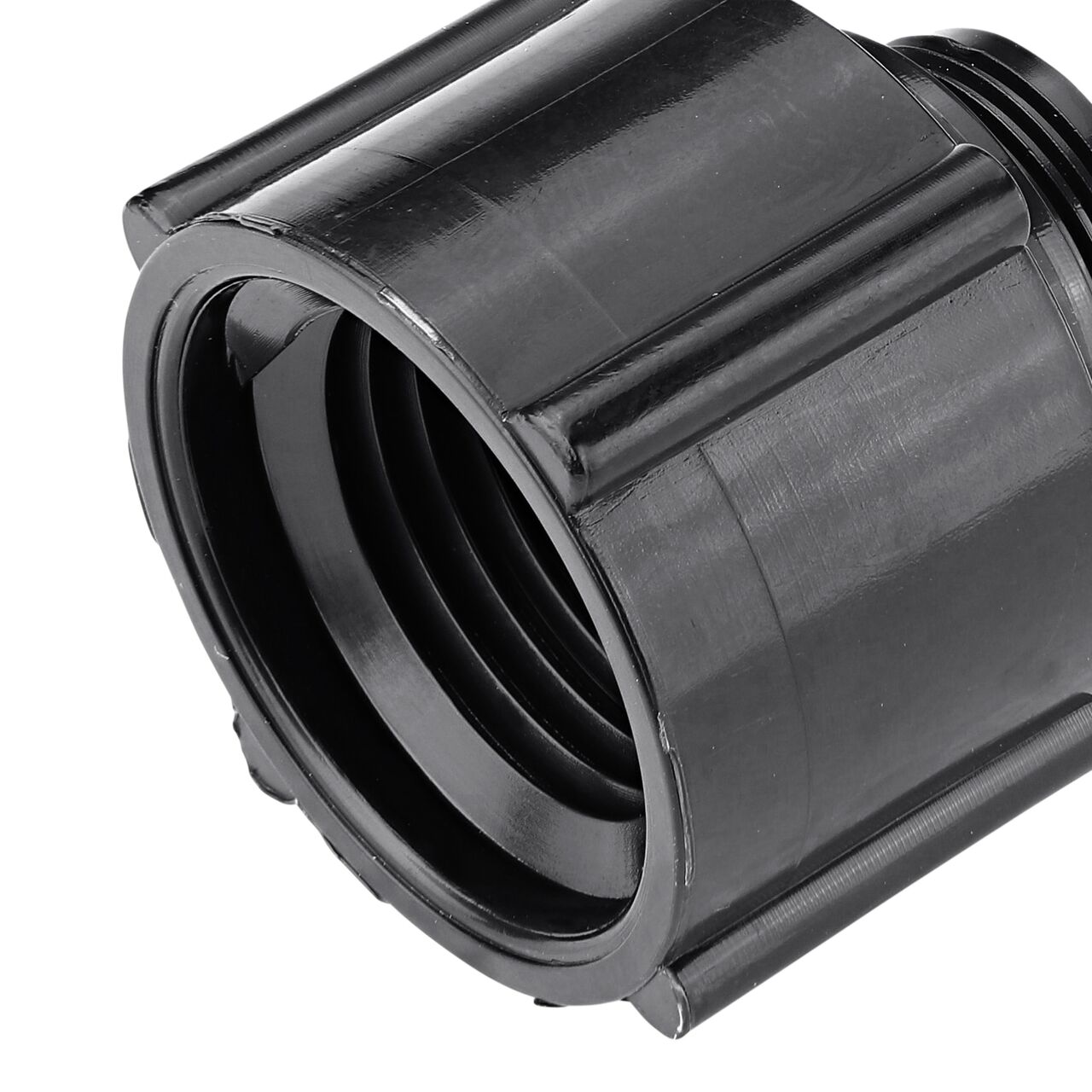 Closeup view of the Male Sprinkler Adapter FPT end that thread 1/2 in. FPT adapter end onto MPT fitting end (NDS SAM-05000)