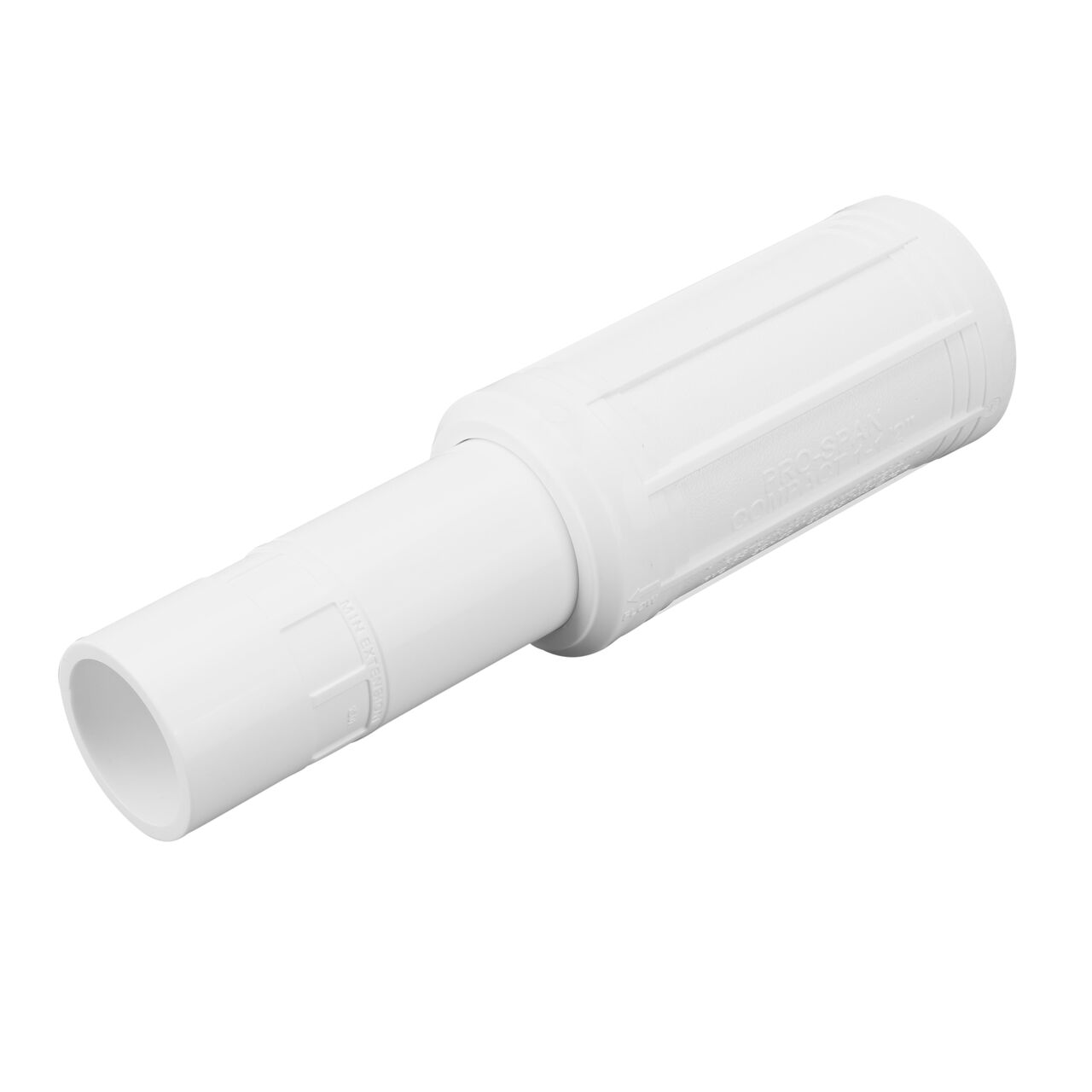 The compact 1-1/2 in. Pro-Span expansion repair coupling (NDS 118-15C) shown expanded here, includes smart features for a smoother, easier install – adjustable length locks in place