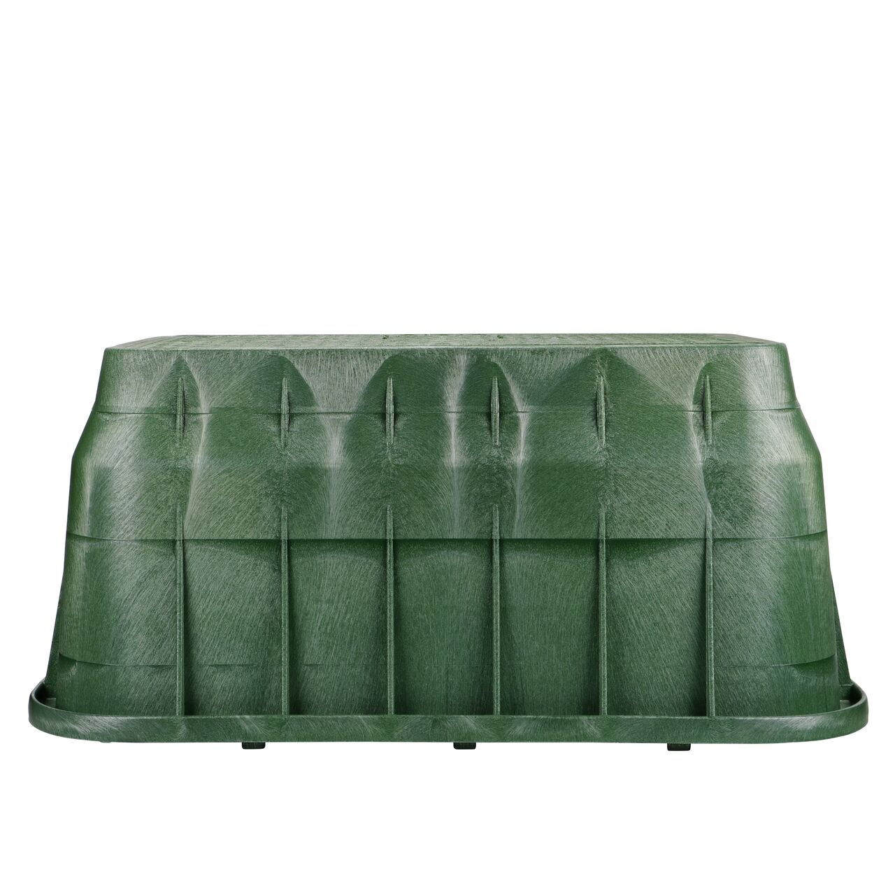 Side view of the longer length side of the NDS 17 in. X 30 in. Rectangular Pro-Spec® Series Valve Box & Irrigation Control Valve Cover (NDS 326BCDB) which is engineered for superior strength with structural reinforcing ribs