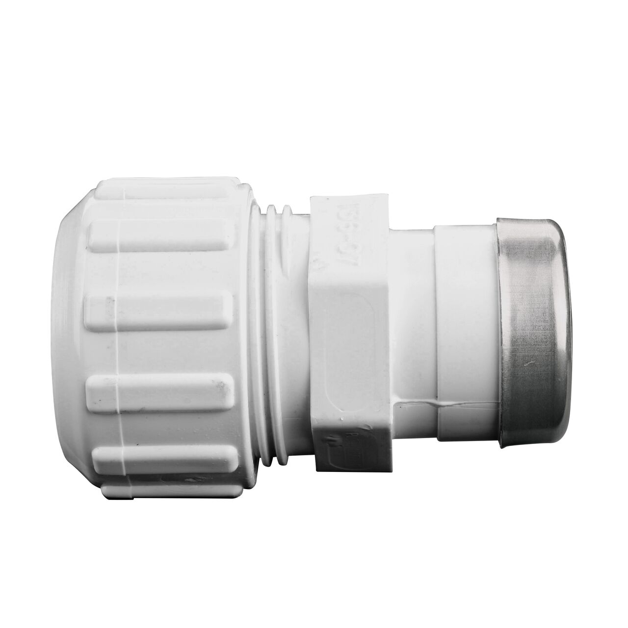 Side View of the NDS 3/4 in. IPS Flo-Lock™ PVC Gripper Adapter (NDS 136-07) which transports water through pipes