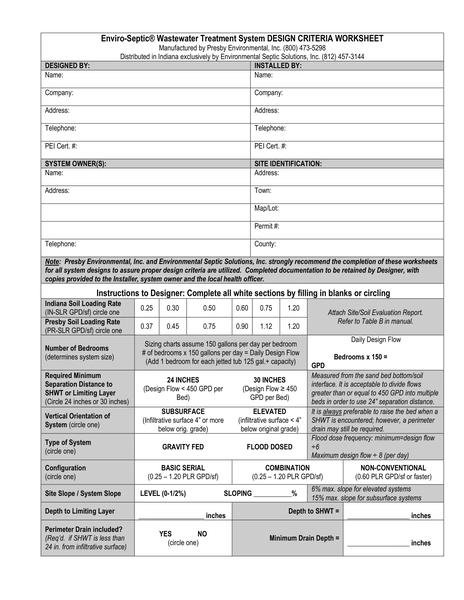 Enviro-Septic Design Worksheet