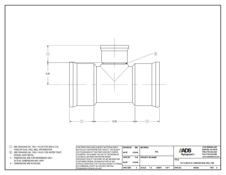 10 x 6 N-12 Dual Wall Tee Nyloplast Detail