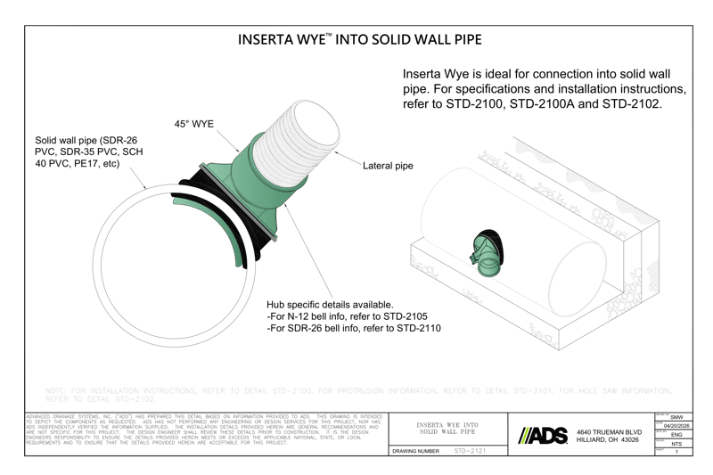 Inserta Wye Into Solid Wall Pipe Detail