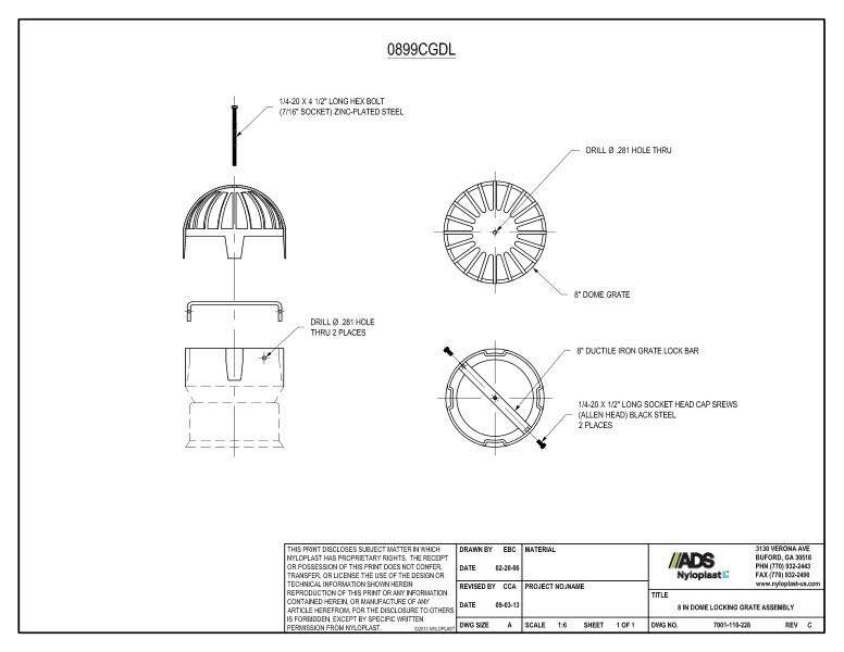 8" Dome Locking Grate Assembly Nyloplast Detail