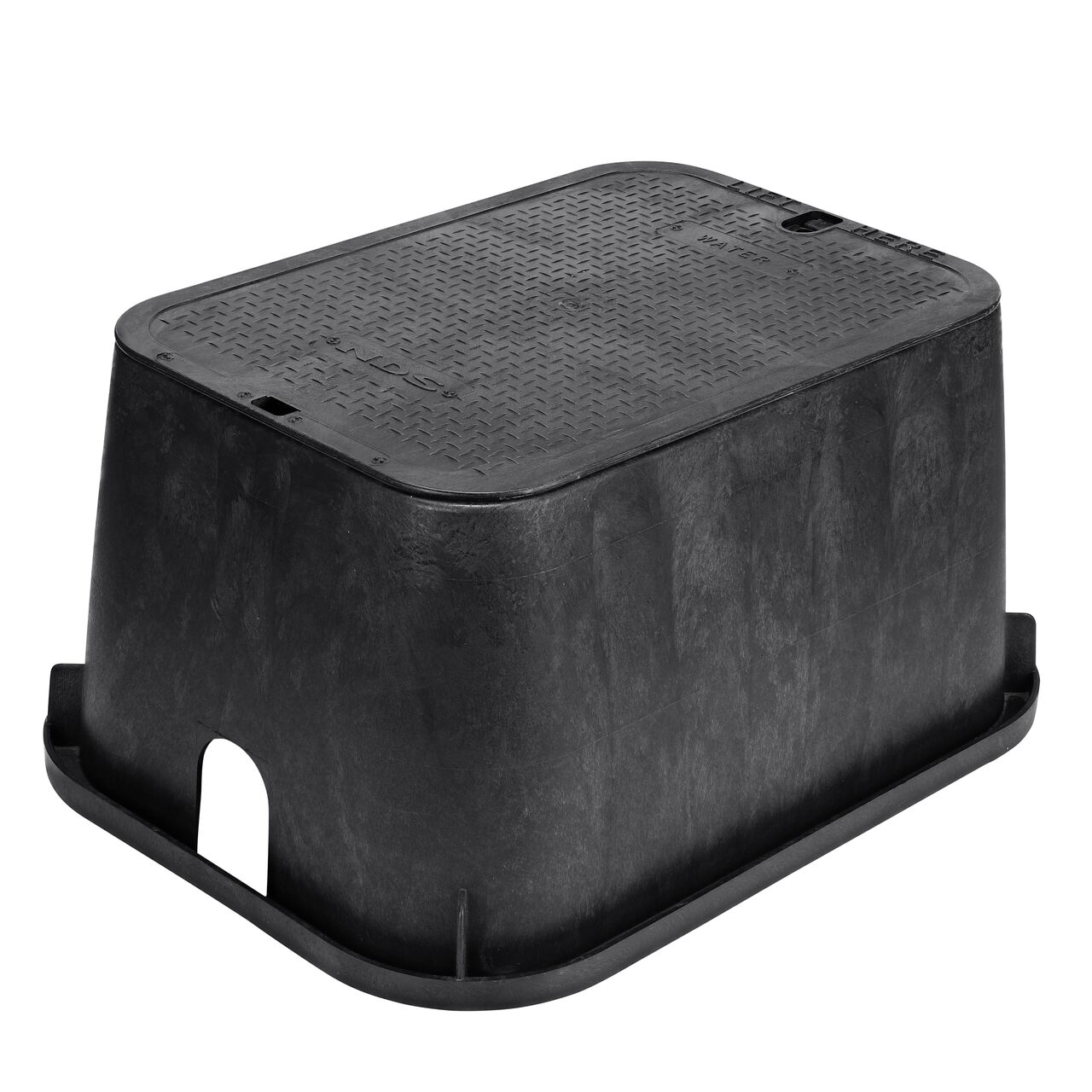 The NDS 13 in. X 20 in. Rectangular Standard Series Jumbo Valve Box and Cover is a 12 in. high Black Box and Black Cover with Water markings on the overlapping lid (NDS 117BCW) and protects underground irrigation and sprinkler system components and keeps them out of sight