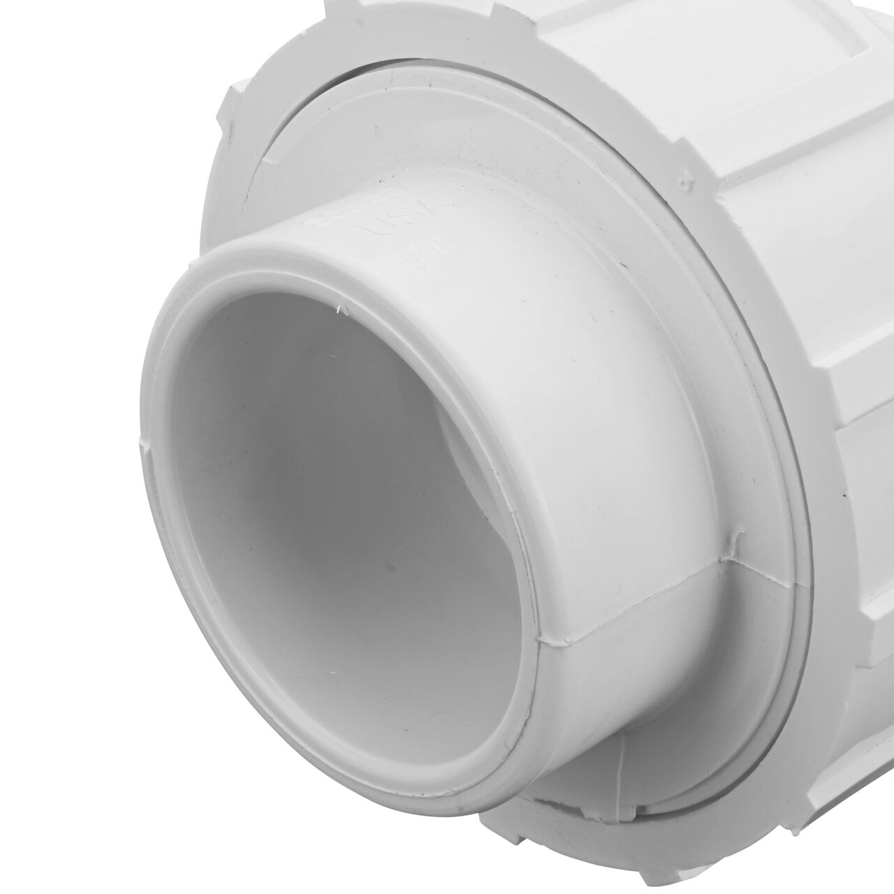 Closeup view of one slip end on the PVC Union, 1-1/2 in. Sch. 40 S X S (NDS WU-1500-S)