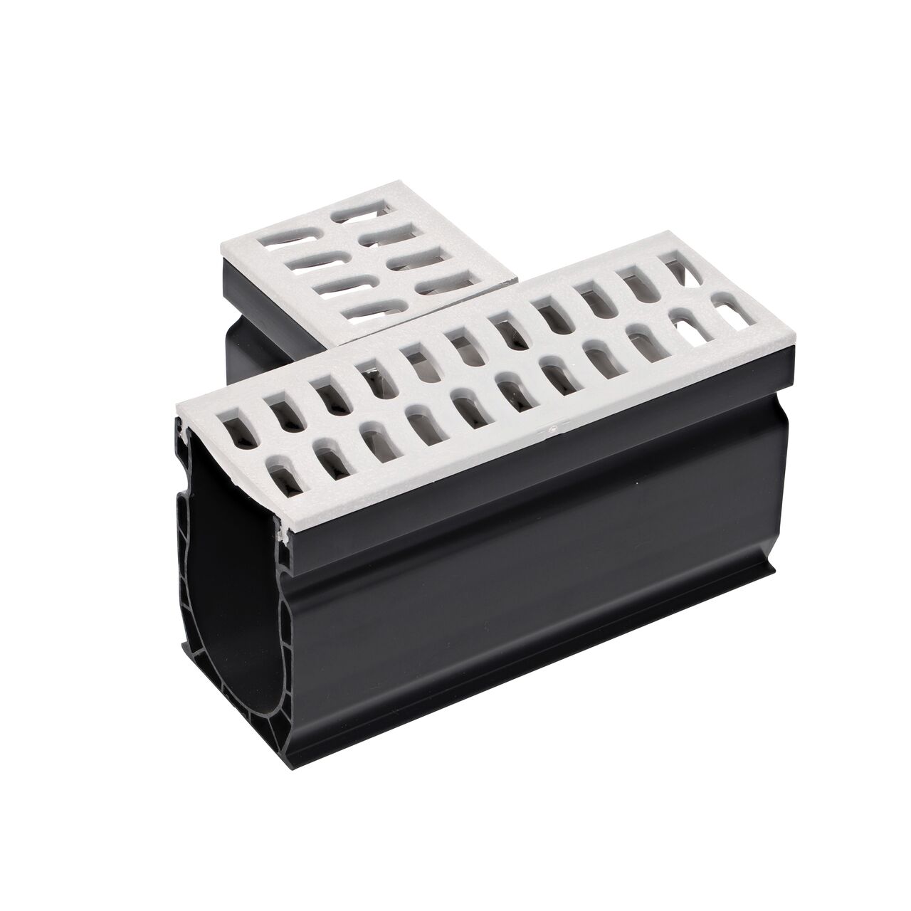 Other side of the Gray Slim Channel™ Drain Tee and Grate (NDS 9373)