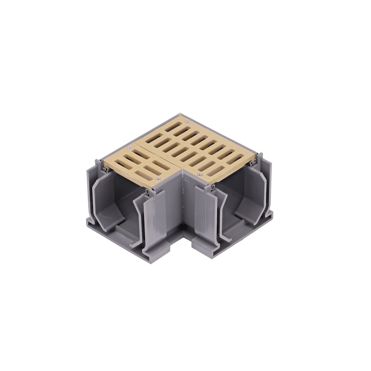Installation of couplers on either end of the NDS Sand Mini Channel™ Drain 90° Elbow and Grate (NDS 5383)