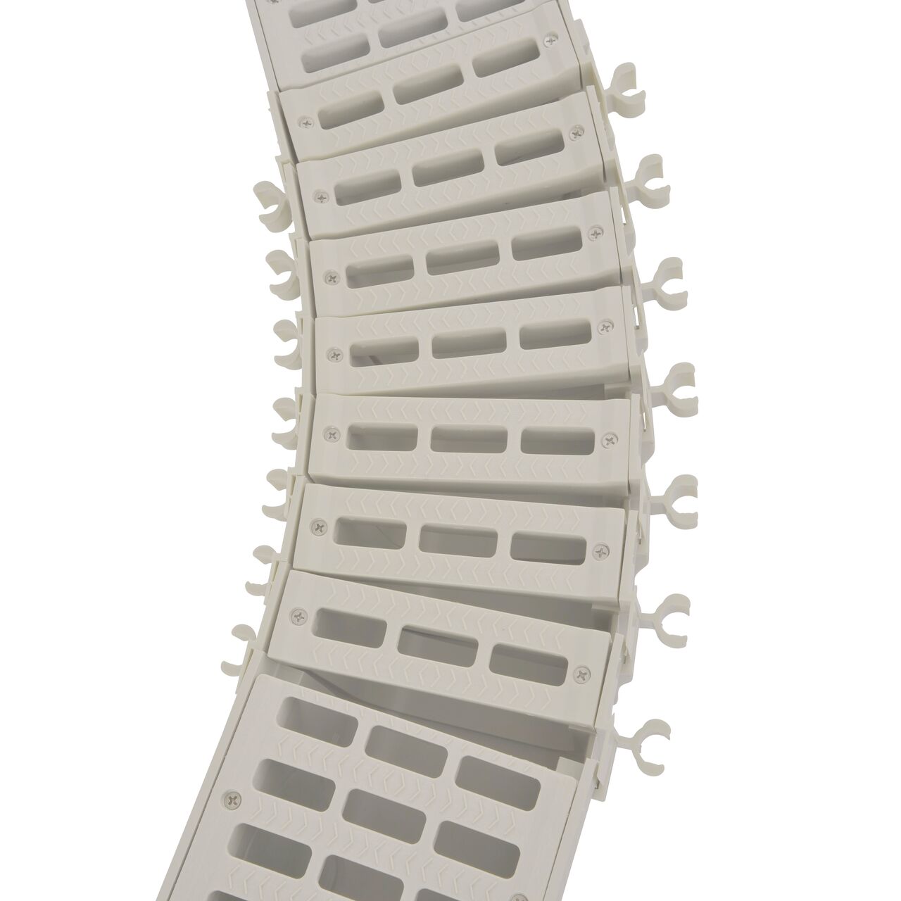 Top down view of NDS 5 in. Pro Series Channel™ Drain Qwik-Turn™ Deep Profile Radius Couplings connect together with tongue-and-groove ends (NDS PSRC-864)