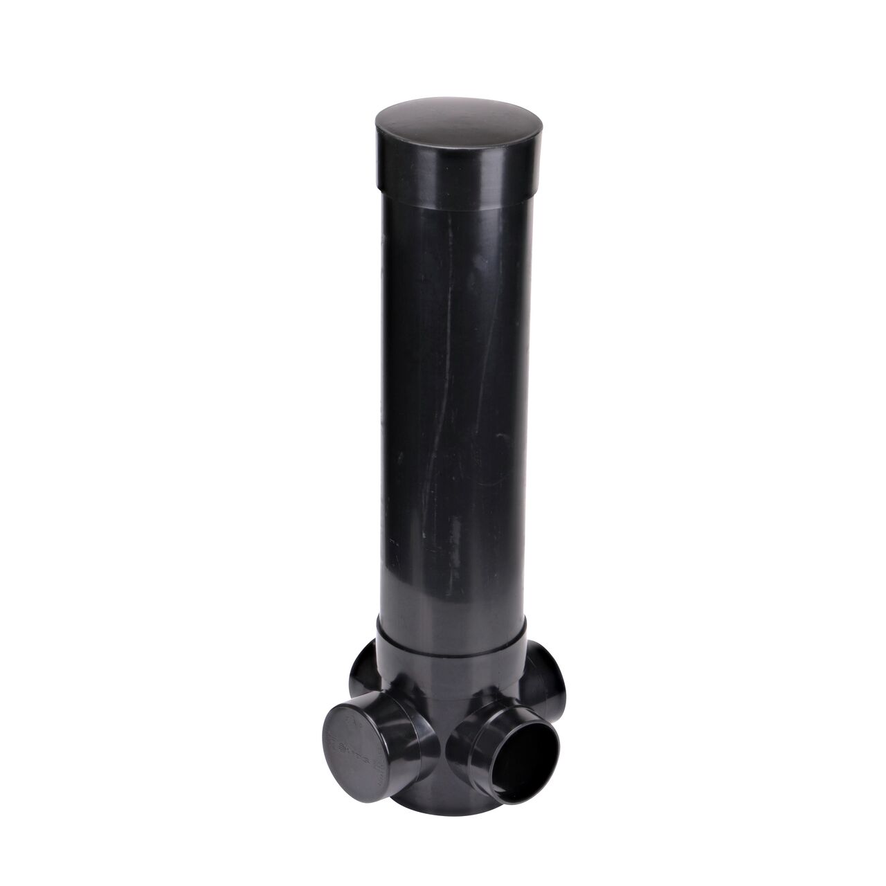 The NDS 4 in. ABS Diverter Valve (NDS 575) includes a cap on top where the diverter stem resides and a cap to seal unwanted outlets on the bottom