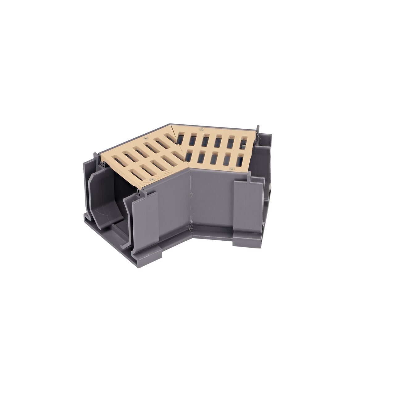 Installation of couplers on either end of the NDS Sand Mini Channel™ Drain 45 Degree Elbow and Grate (NDS 5303)